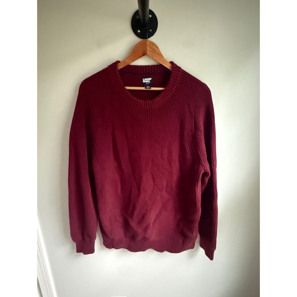 Lands End Drifter Sweater Mens XL Burgundy Maroon Shaker Stitch‎ Knit Pullover